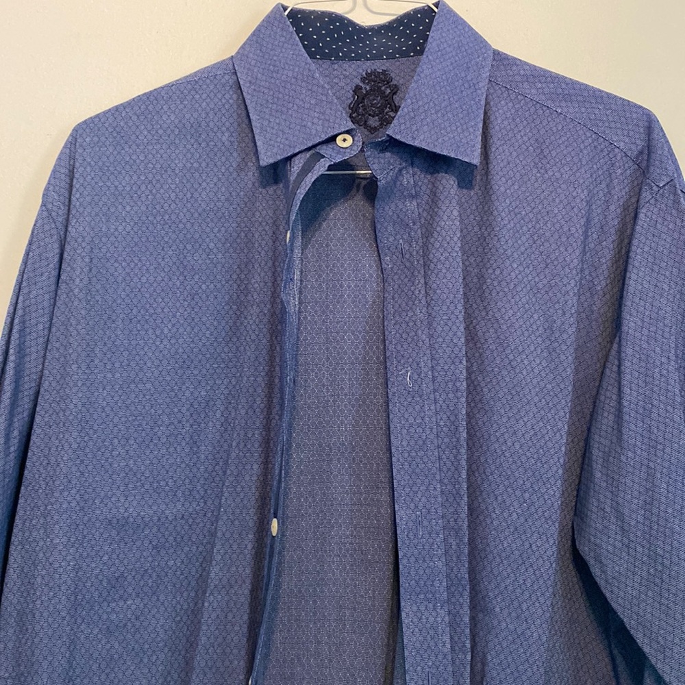 English Laundry Mens 17 / 34 / 35 - blue pattern button down dress shirt